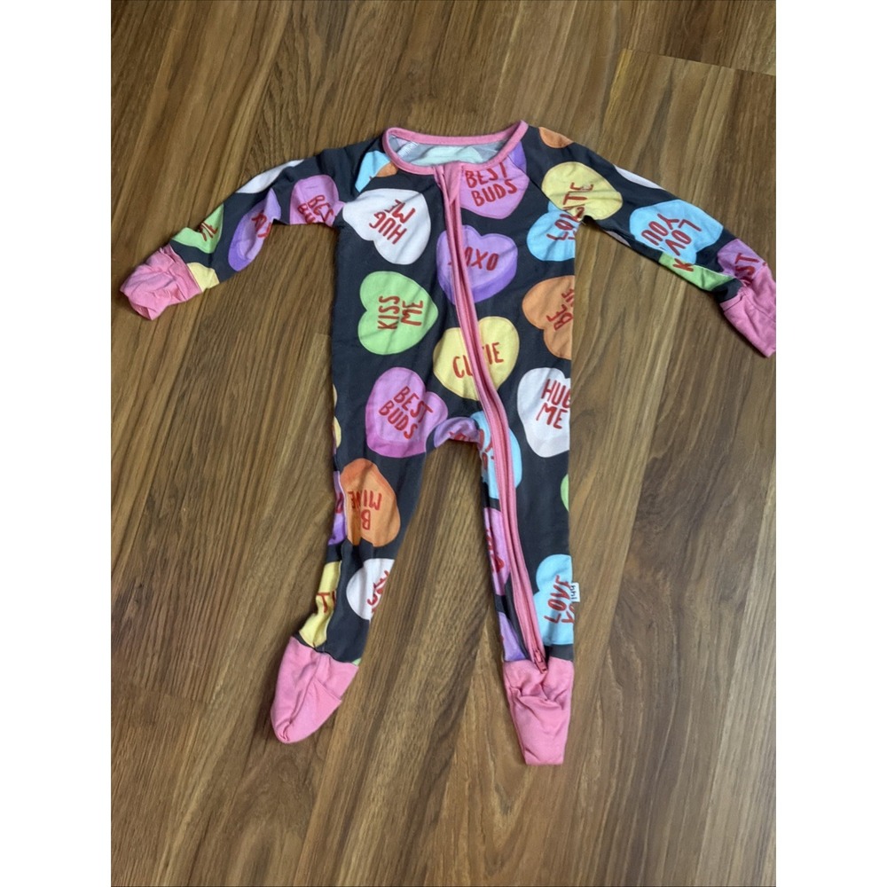 Bam Bam Jams 0-3 Months Baby Girls Conversation Hearts Footed Sleeper Pajamas